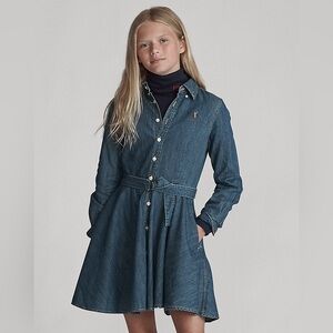 Read* Polo by Ralph Lauren Blue Denim Kids Dress Belted Cotton Denim Shirtdress